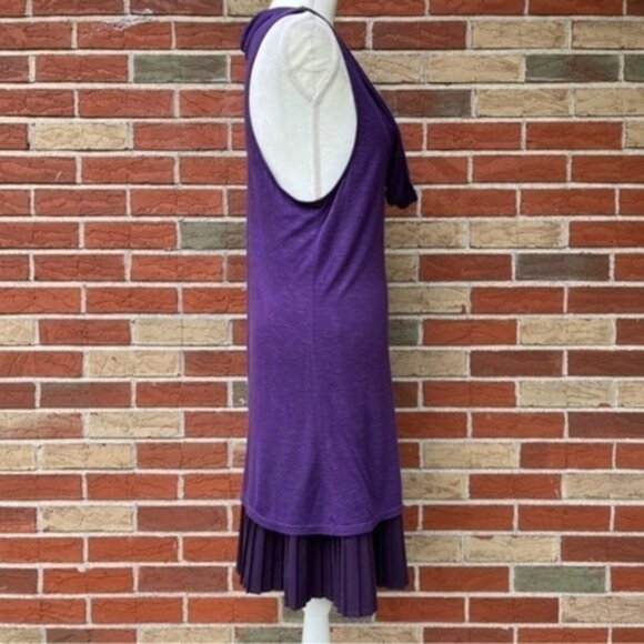 🔥 NWT Free People Cowl Neck Drop Waist Purple Black Plisse Hem Dress - Picture 4 of 12